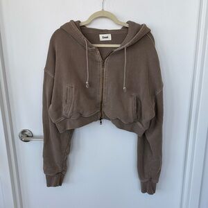Elwood Babydoll Cropped Zip Hoodie - Size M - Vintage Brown
